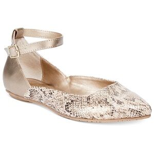 Kenneth Cole Reaction Snub City Snakeskin Ankle Strap Flats
